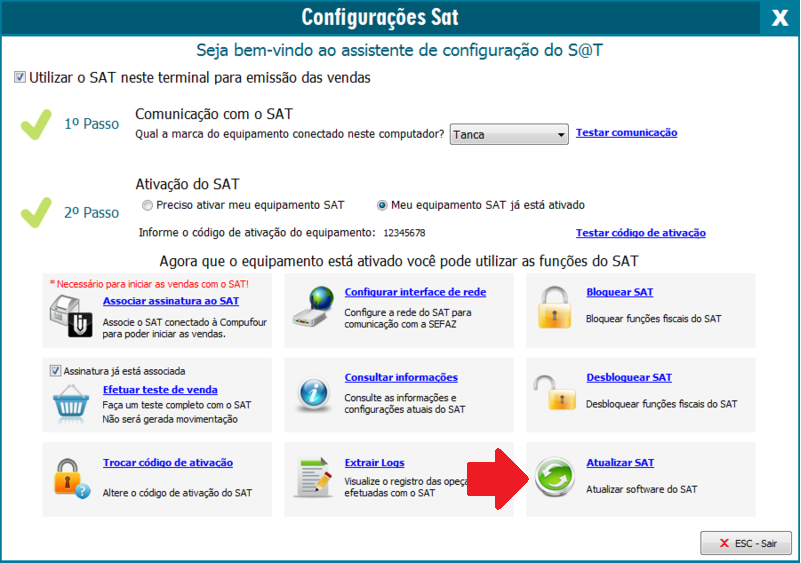 Botão Atualizar SAT