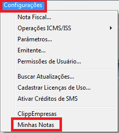 Opção Minhas Notas nas Configurações