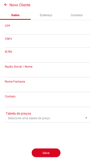 Cadastro de cliente - aba 1