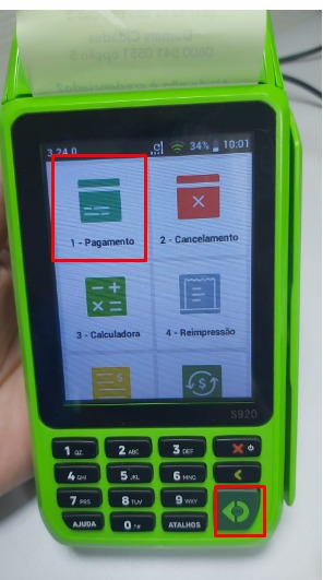 Botão verde da maquininha