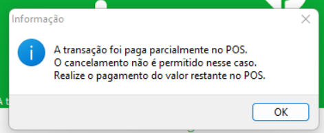 Mensagem de cancelamento no parcelamento