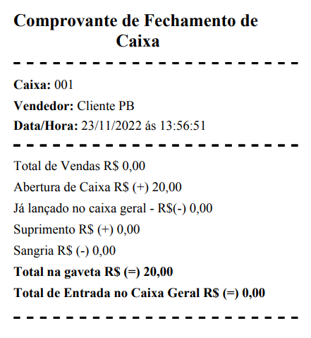 Relatorio de fechamento
