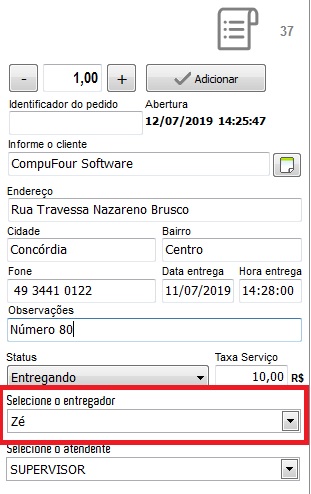 Escolha do entregador