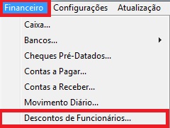 Menu Financeiro, Descontos de Funcionários no Clipp Store Menu Descontos de Funcionários