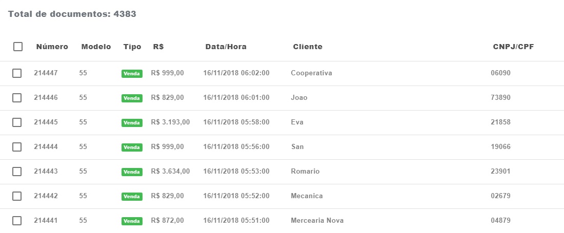 Lista de documentos armazenados