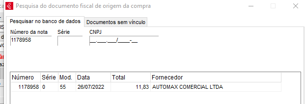Informar número da nota de compra