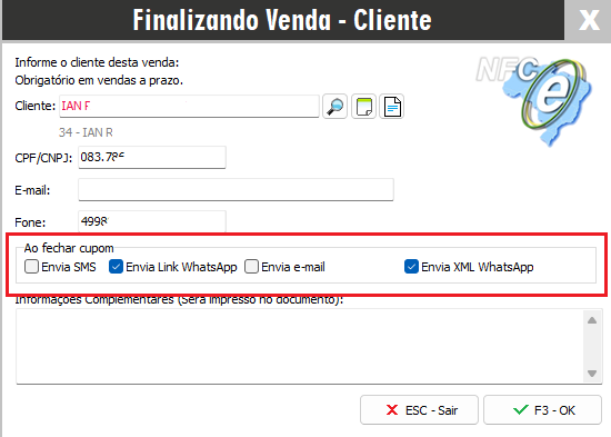 Envio por WhatsApp na NFC-e