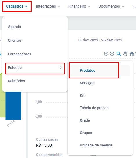 Menu de produtos no ZetaWeb