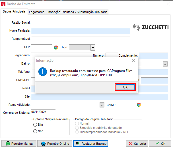 Backup restaurado com sucesso