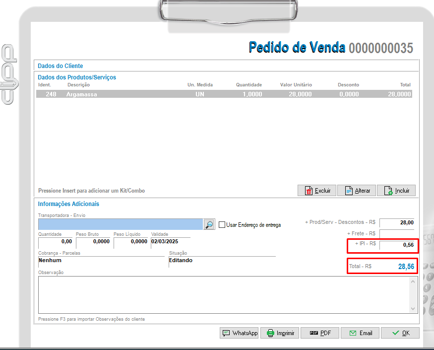 IPI calculado na DAV