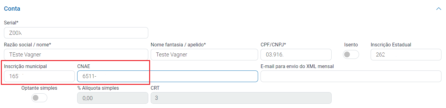 Inscrição Municipal e CNAE