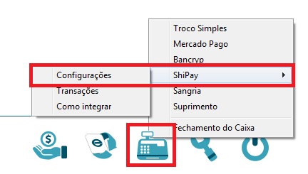Opção Shipay - Configurações no menu F9 do caixa Shipay Configurações