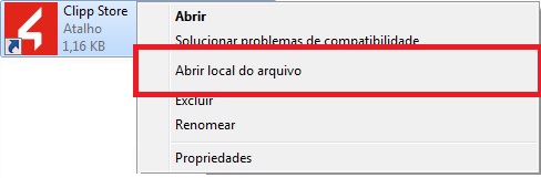 Opção Abrir local do arquivo no ícone do Clipp Abrir local do arquivo do Clipp