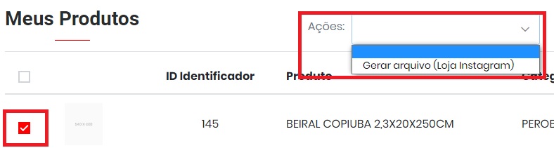 Gerar arquivo Loja Instagram