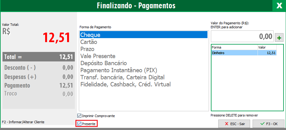 Opção Presente