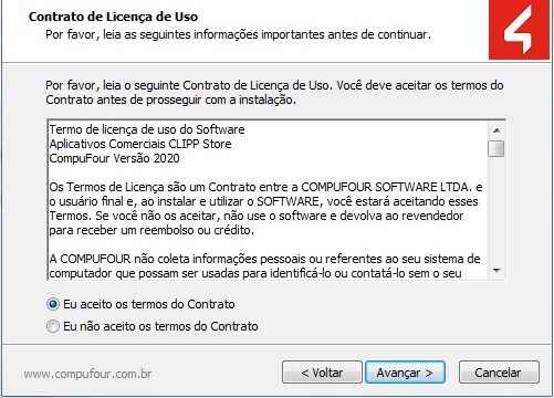 Termos do contrato da instalação