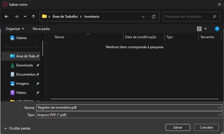 Salvar o inventário