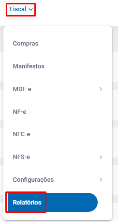 Menu Fiscal - Relatórios no ZWeb Relatórios Fiscais