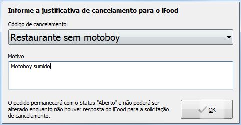 Motivo do cancelamento