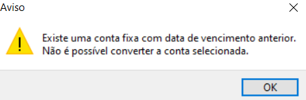 Mensagem de conta fora de ordem