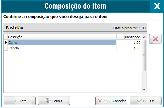 Item removido da composição