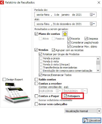 Valores de estoque no Relatório de Resultados