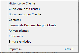 Relatórios no cadastro de clientes