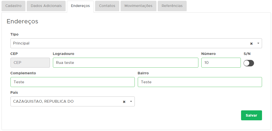 Endereço do cliente