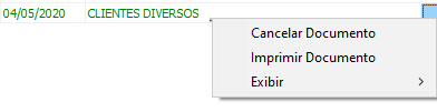 Opções de cancelar ou imprimir