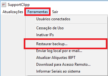 Restaurar Backup pelo SupportClipp