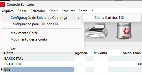 Configuração de boleto de cobrança