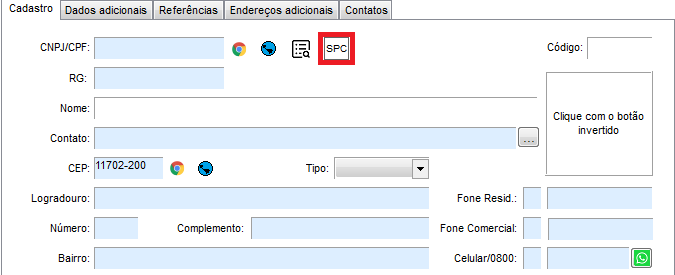 Consulta SPC pelo cadastro de clientes