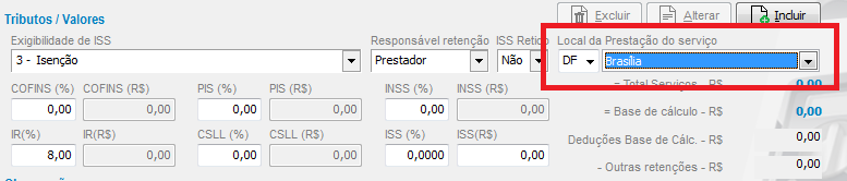 Local da prestação do serviço