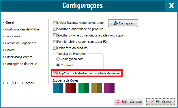 Opção ClippCheff de controle de mesas