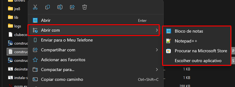 Arquivo aberto no editor de texto