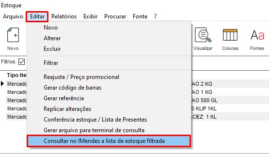 Consultar itens filtrados