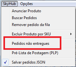 Menu SkyHub Pedidos Nao Entregues