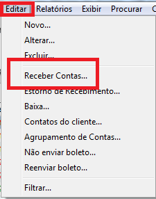 Menu Editar Receber Contas