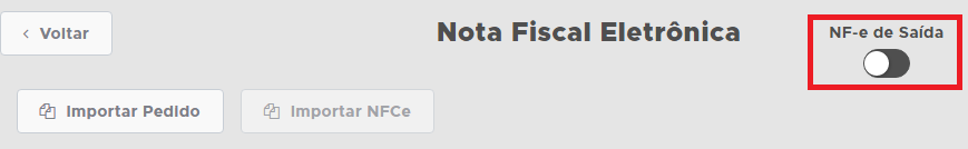 Opção NF-e Saída desativada