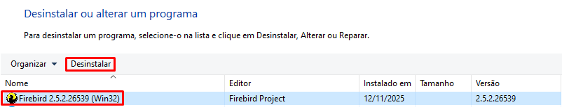 Desinstalar o Firebird 2.5.2