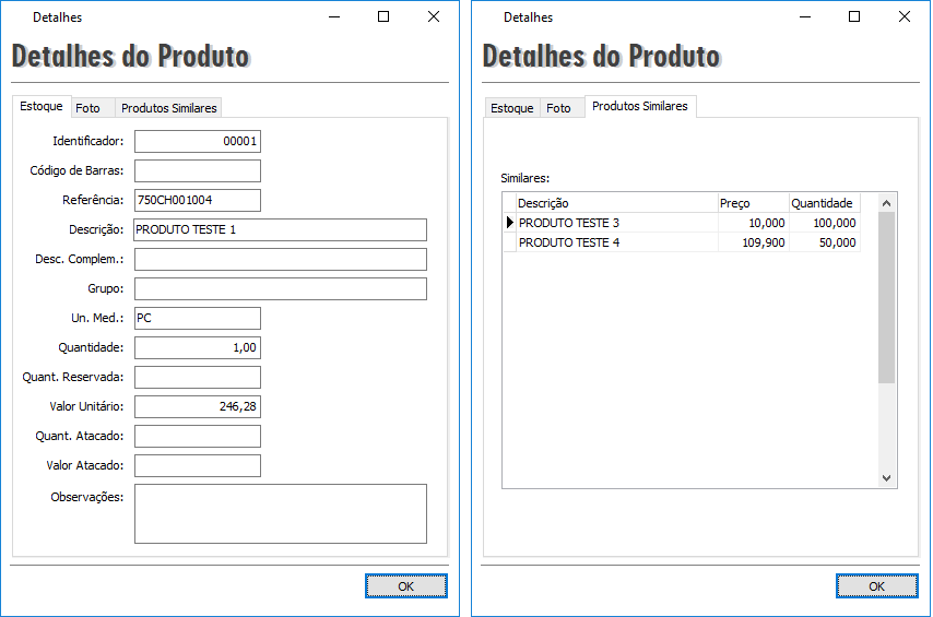 Dados adicionais do produto