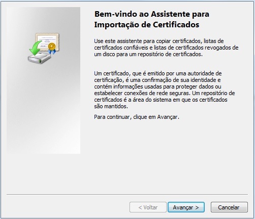 Assistente de instalação do certificado