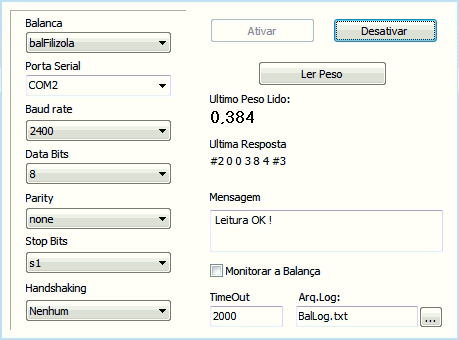 Configuração da balança na nova versão