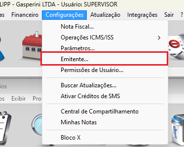 Acesso a Configurações e Emitente