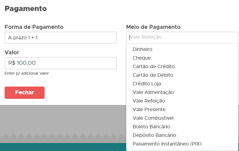 Forma e meio de pagamento