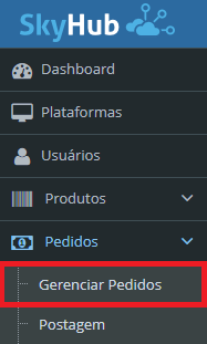 Menu Gerenciar Pedidos SkyHub