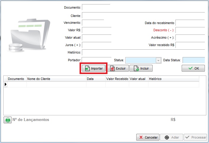 Botão Importar