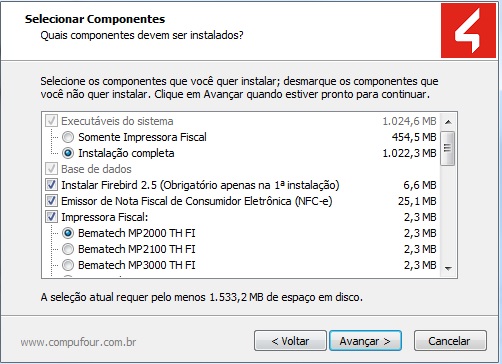 Componentes e impressora fiscal