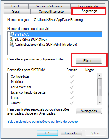 Aba Seguranca Editar