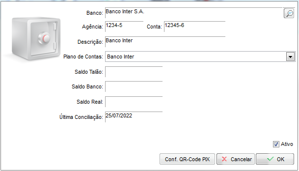 Cadastro do Banco Inter com agencia conta e plano de contas Cadastro do Banco Inter